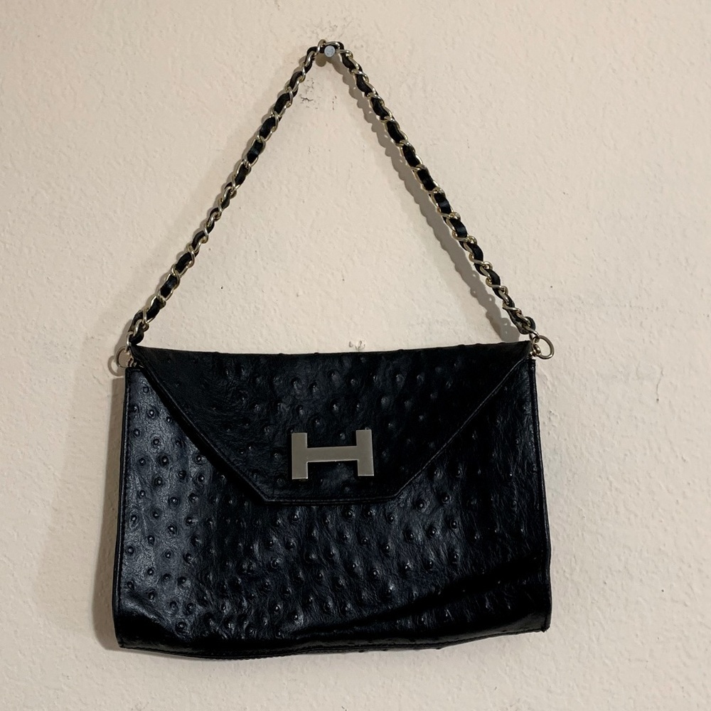 Courage B Black Genuine Leather Chain Strap Handbag Made In Italy